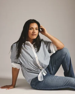Henning x US Madison Shirt Blue Stripe with Contrast White