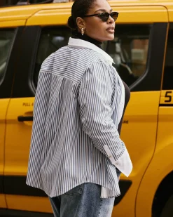 Henning x US Madison Shirt Blue Stripe with Contrast White