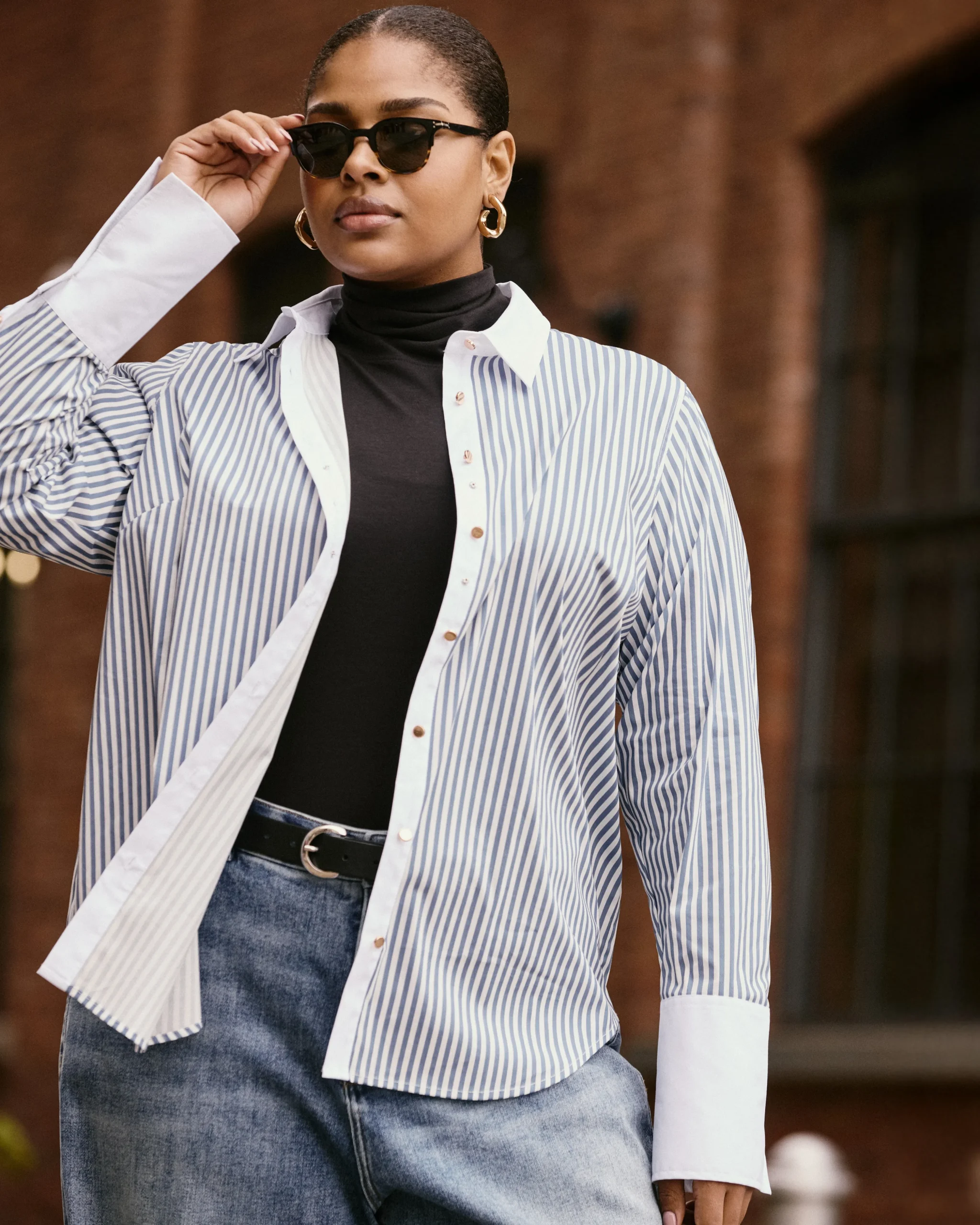 Henning x US Madison Shirt Blue Stripe with Contrast White