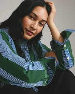 Henning x US Madison Shirt Green/Blue Directional Stripe