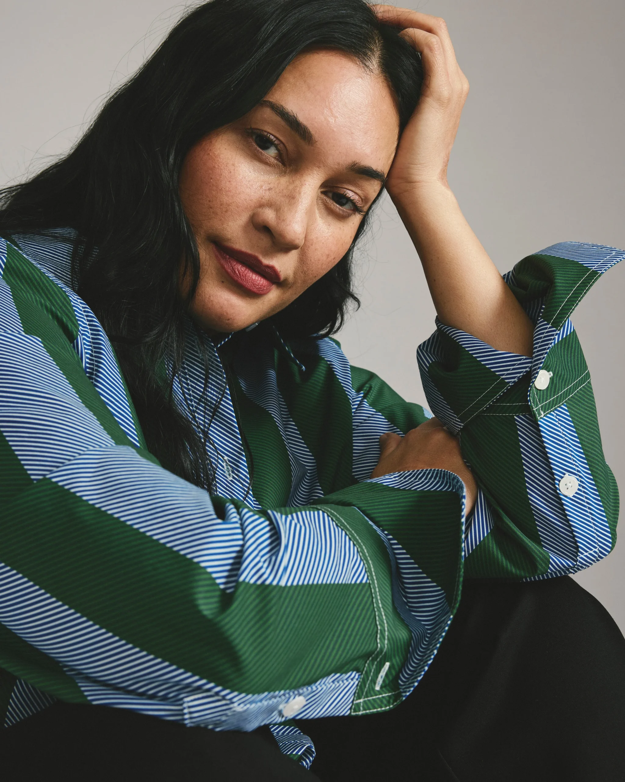 Henning x US Madison Shirt Green/Blue Directional Stripe