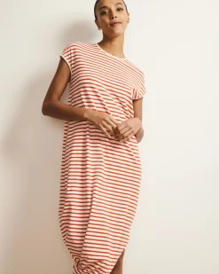 Iconic Geneva Dress Ecru/Poppy Stripe