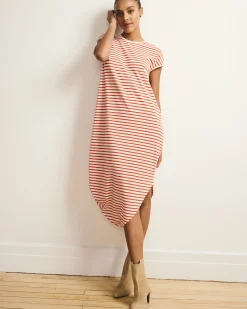 Iconic Geneva Dress Ecru/Poppy Stripe