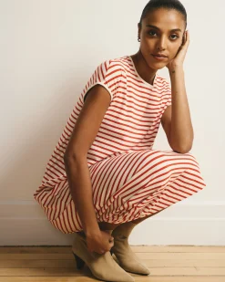 Iconic Geneva Dress Ecru/Poppy Stripe