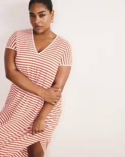 Iconic Geneva V-Neck Dress Ecru/Poppy Stripe