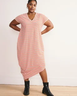 Iconic Geneva V-Neck Dress Ecru/Poppy Stripe