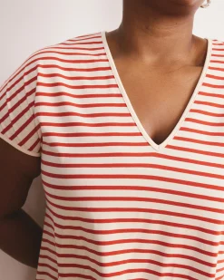 Iconic Geneva V-Neck Dress Ecru/Poppy Stripe