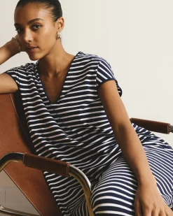 Iconic Geneva V-Neck Dress Navy/White Stripe