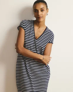 Iconic Geneva V-Neck Dress Navy/White Stripe