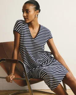 Iconic Geneva V-Neck Dress Navy/White Stripe