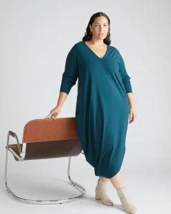 Iconic Long Sleeve V-Neck Geneva Dress Deep Sea
