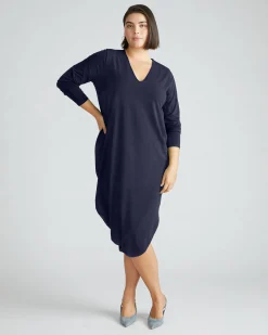 Iconic Long Sleeve V-Neck Geneva Dress Midnight