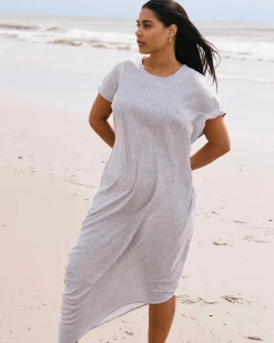 Iconic Stretch Linen Blend Geneva Dress Beach Stripe