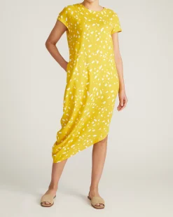Iconic Stretch Linen Blend Geneva Dress Yellow Confetti Print