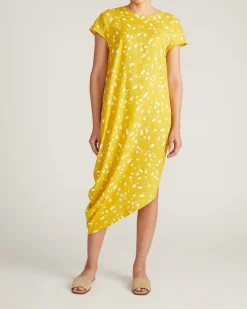 Iconic Stretch Linen Blend Geneva Dress Yellow Confetti Print