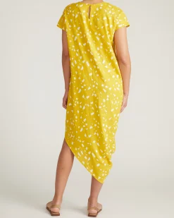 Iconic Stretch Linen Blend Geneva Dress Yellow Confetti Print