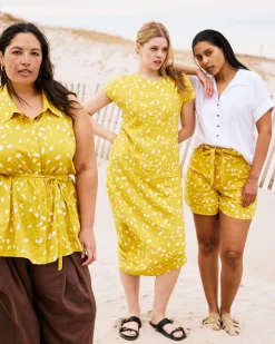 Iconic Stretch Linen Blend Geneva Dress Yellow Confetti Print