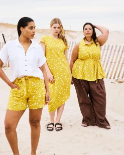Iconic Stretch Linen Blend Geneva Dress Yellow Confetti Print