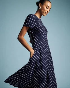 Imani Ponte Dress Navy Pinstripe