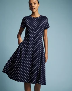 Imani Ponte Dress Navy Pinstripe