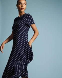 Imani Ponte Dress Navy Pinstripe