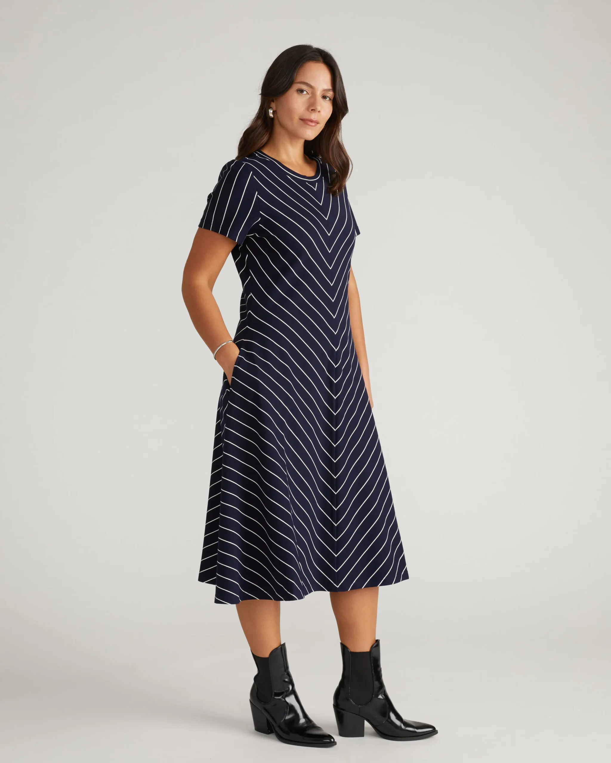 Imani Ponte Dress Navy Pinstripe