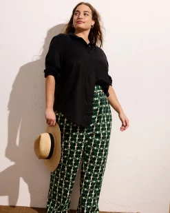 Iris Linen Blend Easy Pull-On Pants Green Trellis Print