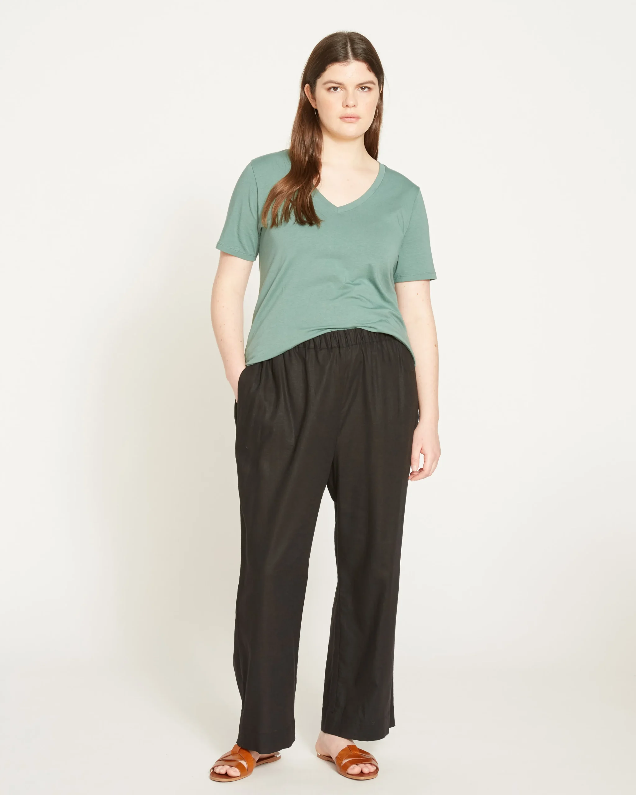 Iris Linen Blend Easy Pull-On Pants Black