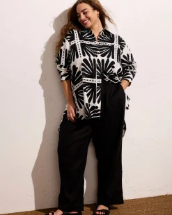 Iris Linen Blend Easy Pull-On Pants Black