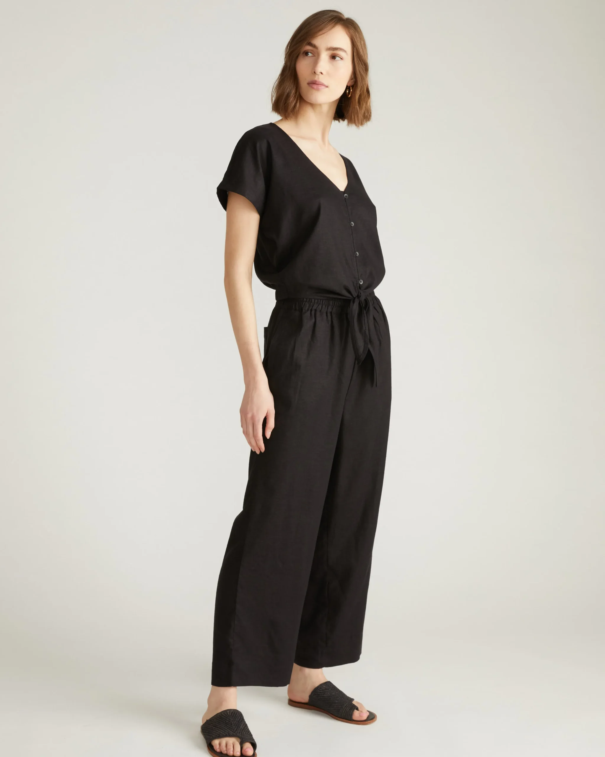 Iris Linen Blend Easy Pull-On Pants Black