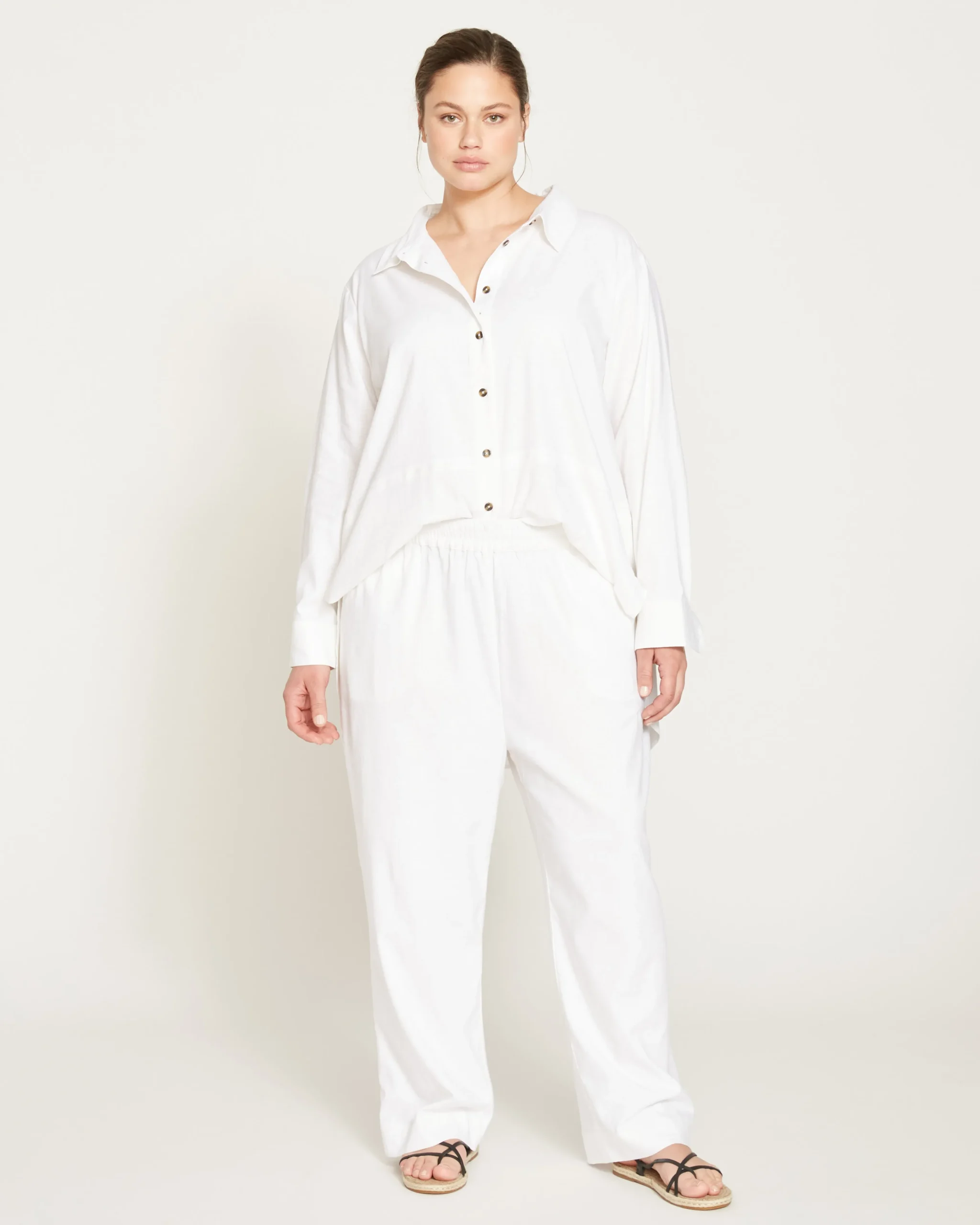 Iris Linen Blend Easy Pull-On Pants White