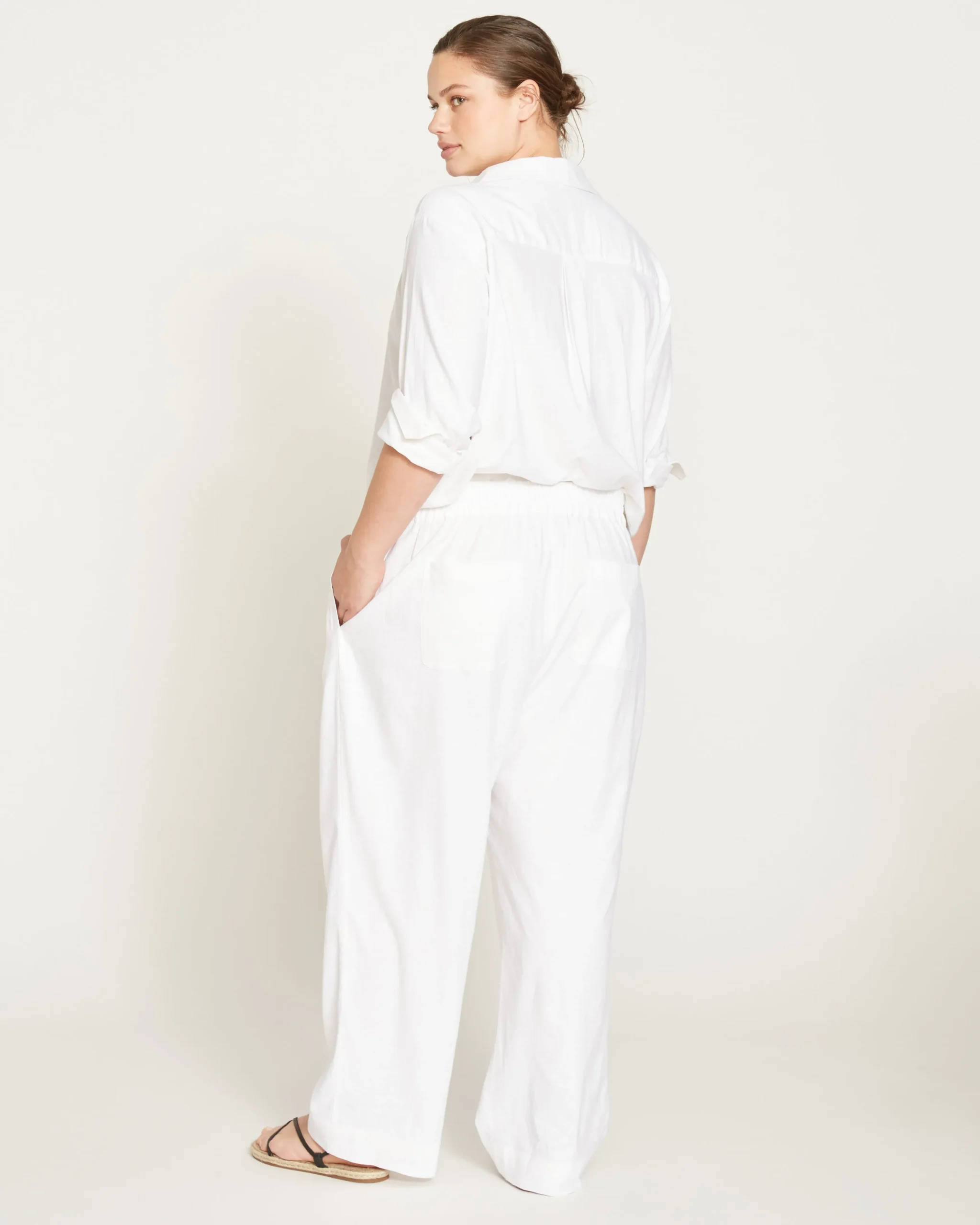 Iris Linen Blend Easy Pull-On Pants White