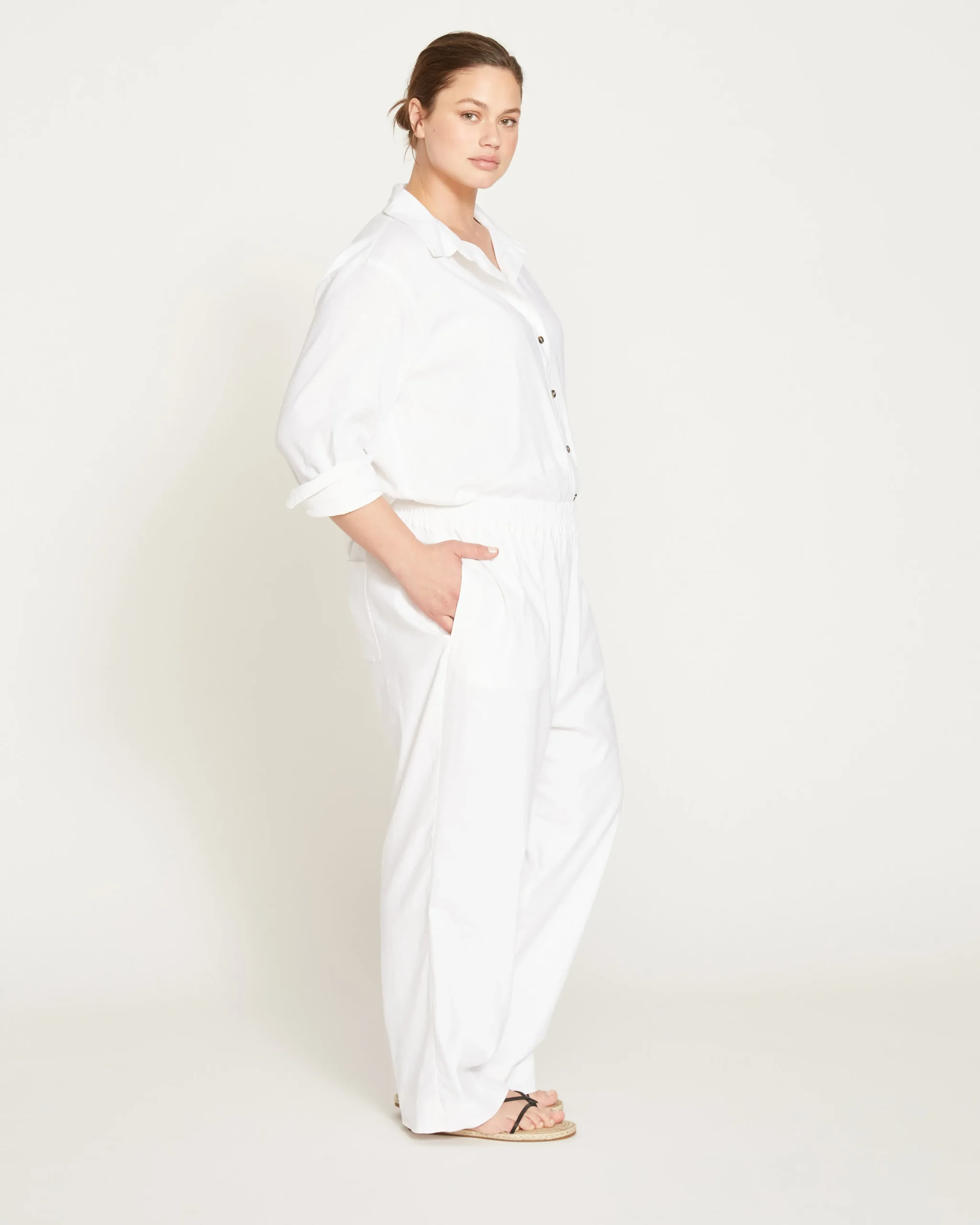 Iris Linen Blend Easy Pull-On Pants White
