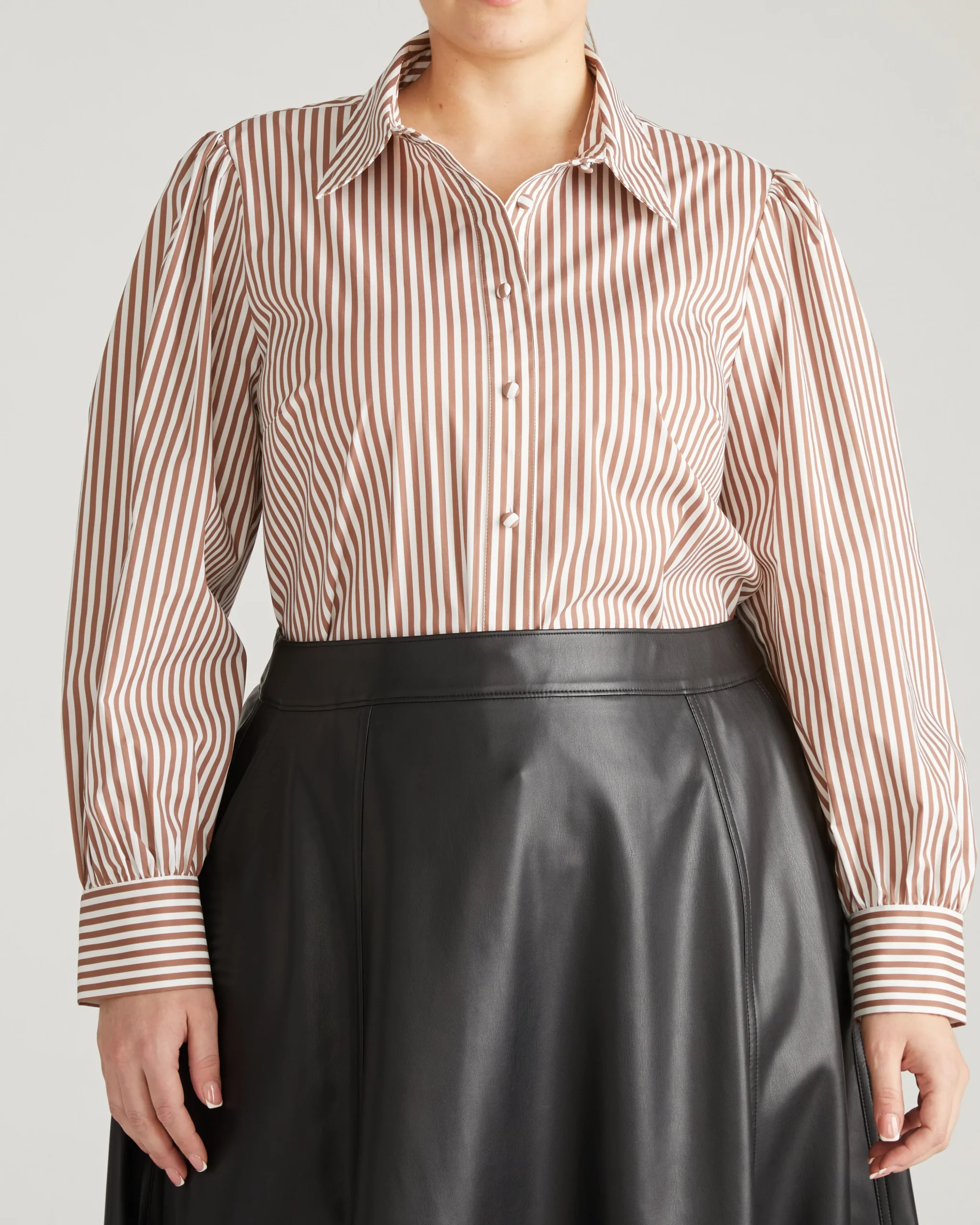Janet Tie-Neck Cotton Poplin Shirt Allspice/White Stripe