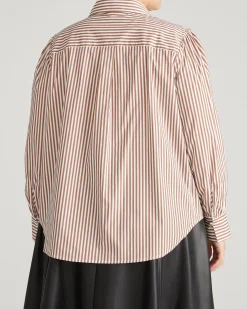 Janet Tie-Neck Cotton Poplin Shirt Allspice/White Stripe