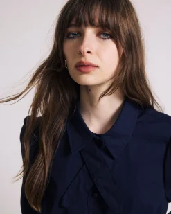 Janet Tie-Neck Cotton Poplin Shirt Navy