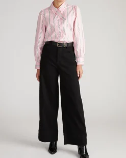 Janet Tie-Neck Cotton Poplin Shirt Pink Horizon Stripe