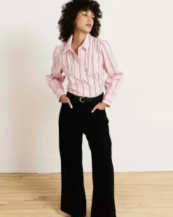 Janet Tie-Neck Cotton Poplin Shirt Pink Horizon Stripe