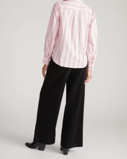 Janet Tie-Neck Cotton Poplin Shirt Pink Horizon Stripe