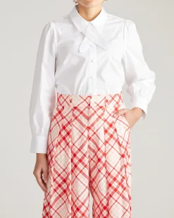 Janet Tie-Neck Cotton Poplin Shirt White