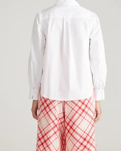 Janet Tie-Neck Cotton Poplin Shirt White