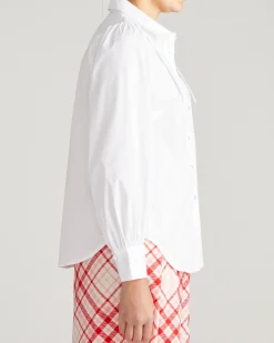 Janet Tie-Neck Cotton Poplin Shirt White
