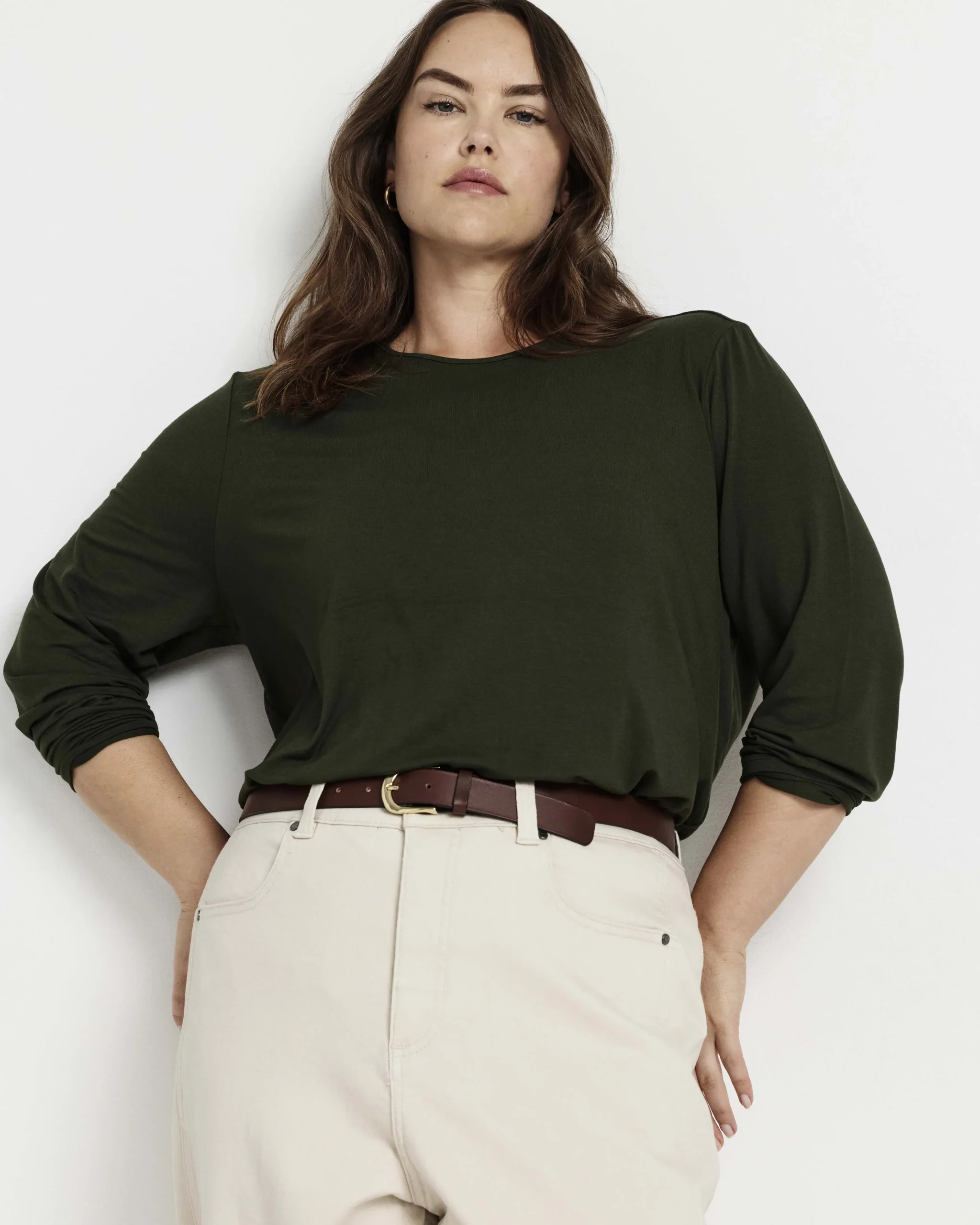 Joan Liquid Jersey Long Sleeve Top Coratina Green