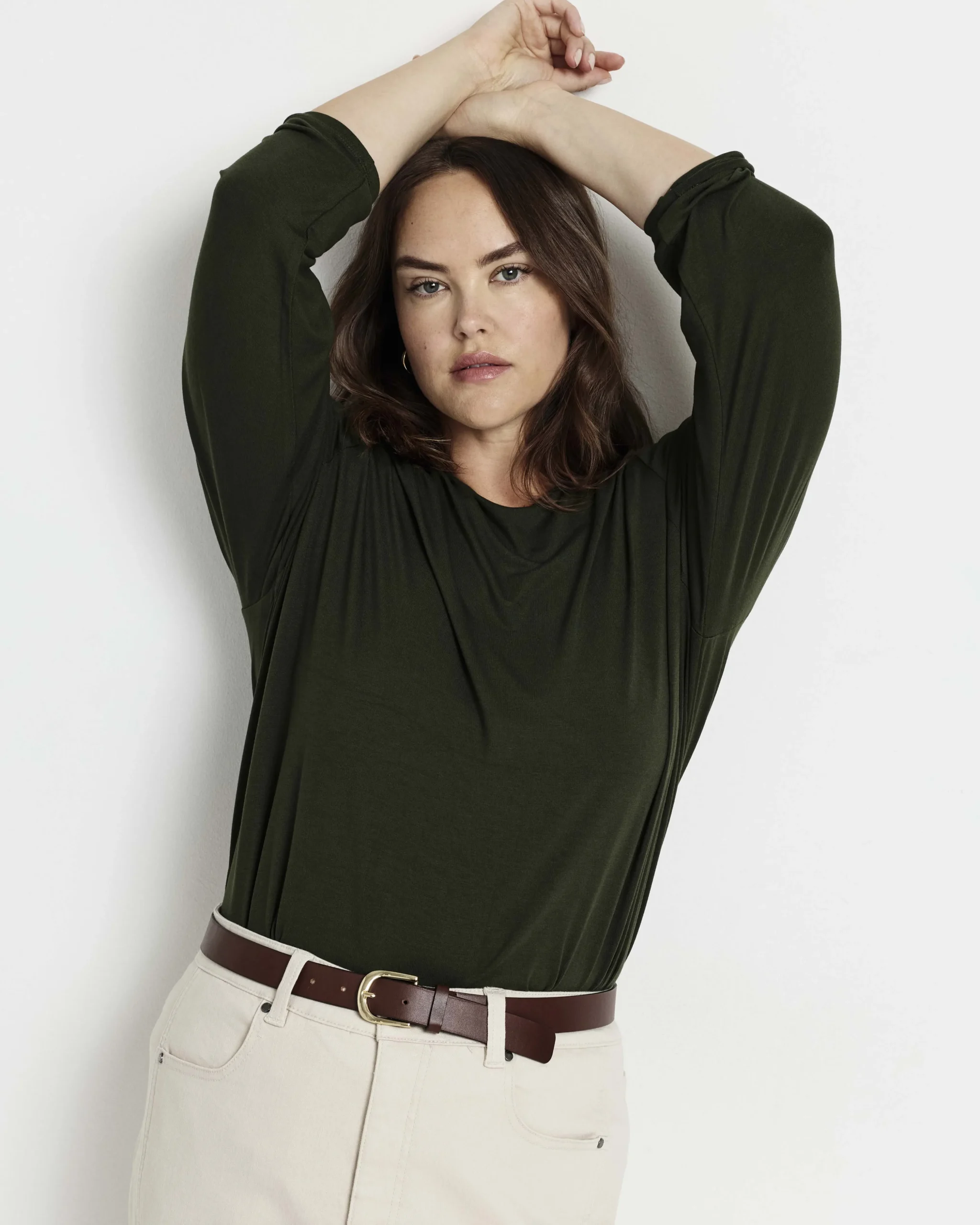 Joan Liquid Jersey Long Sleeve Top Coratina Green