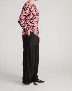Joan Liquid Jersey Long Sleeve Top Pink Sgraffito Print
