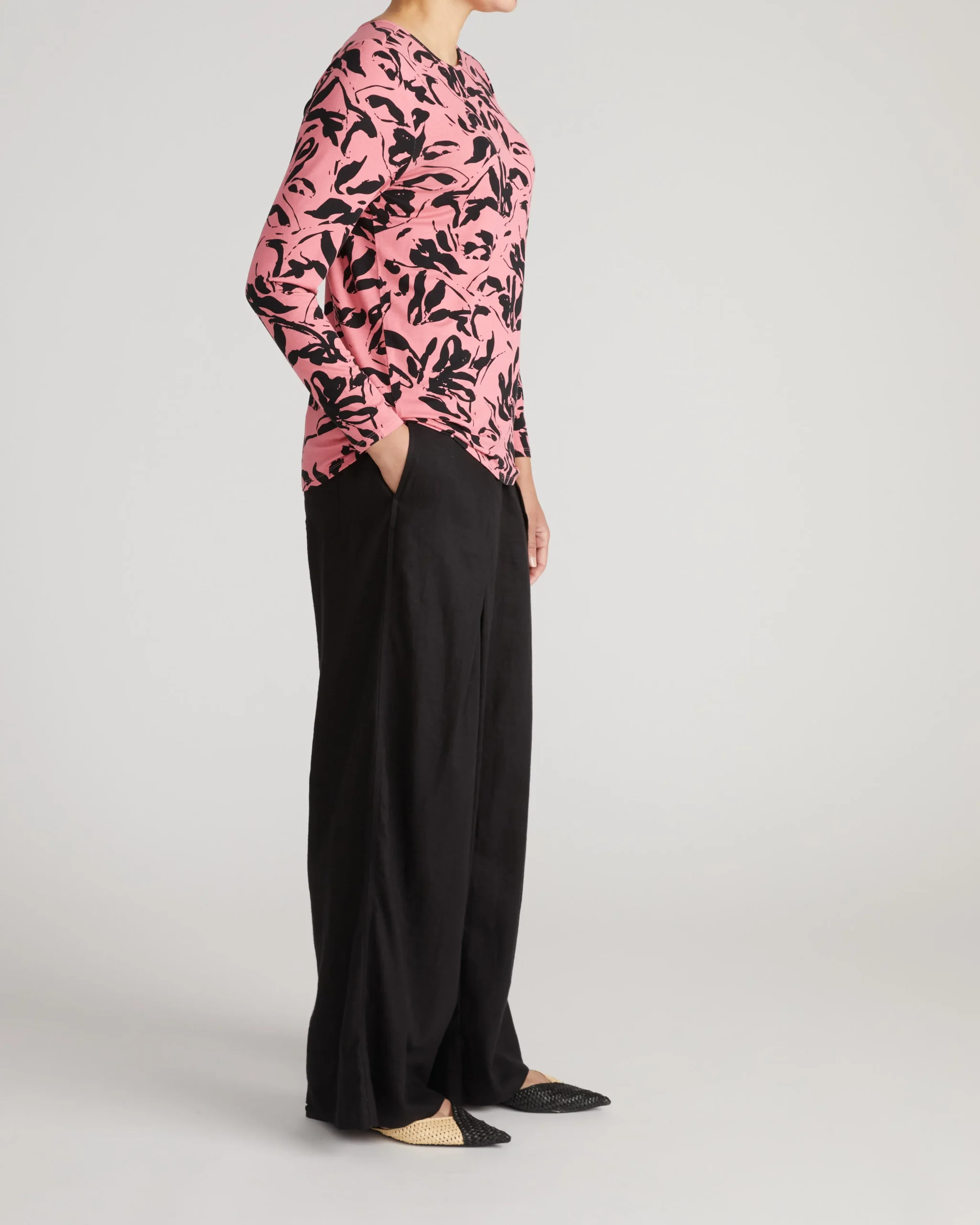 Joan Liquid Jersey Long Sleeve Top Pink Sgraffito Print
