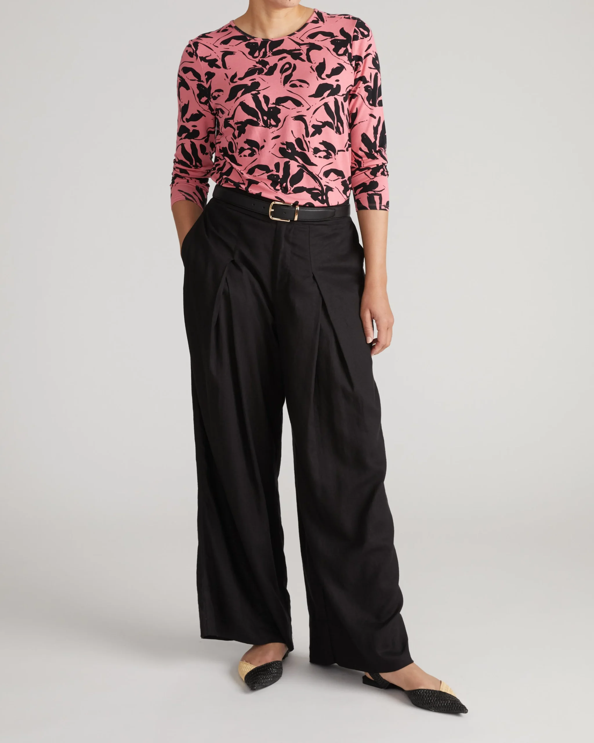 Joan Liquid Jersey Long Sleeve Top Pink Sgraffito Print