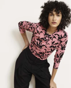 Joan Liquid Jersey Long Sleeve Top Pink Sgraffito Print