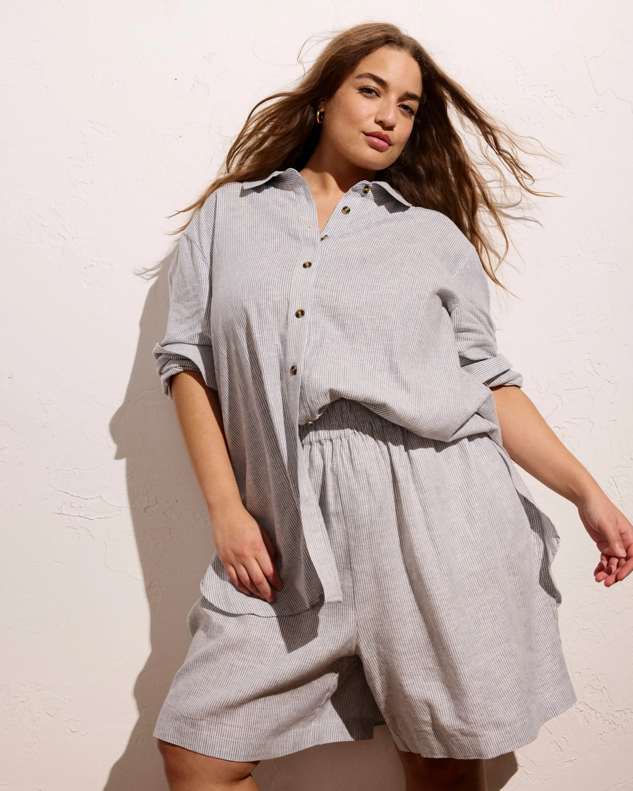 Juniper Linen Blend Easy Pull-On Shorts Beach Stripe