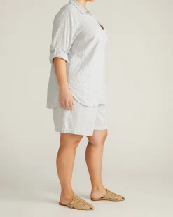Juniper Linen Blend Easy Pull-On Shorts Beach Stripe